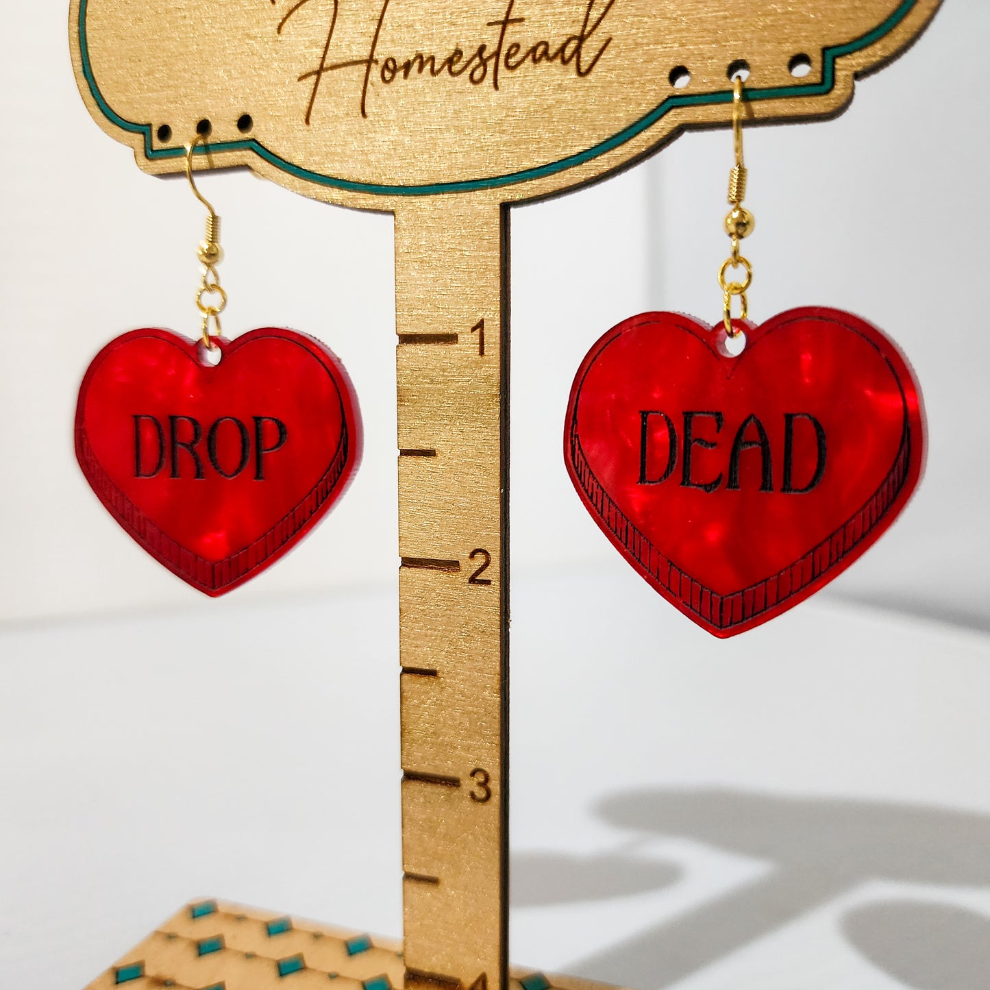 Drop Dead Hearts Dangling Earrings