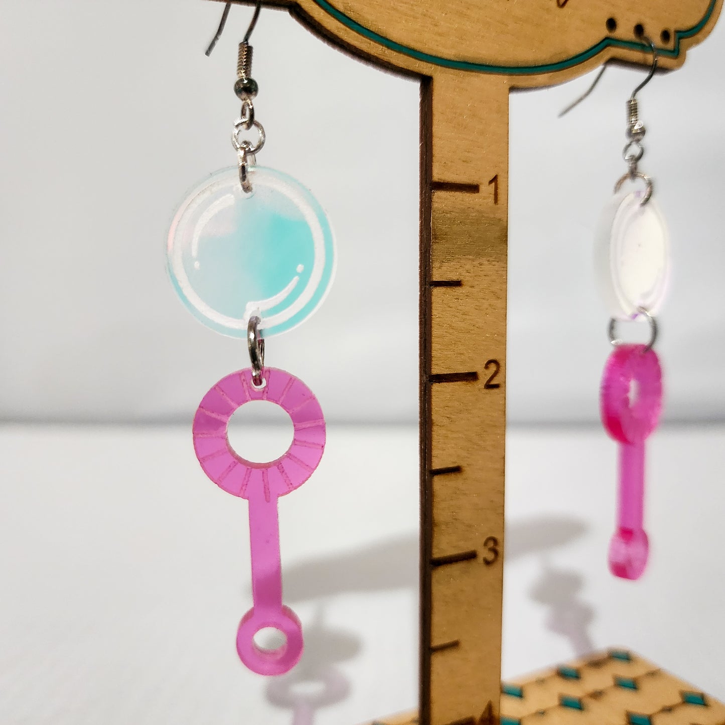 Holographic Bubble with Wand Dangling Earrings