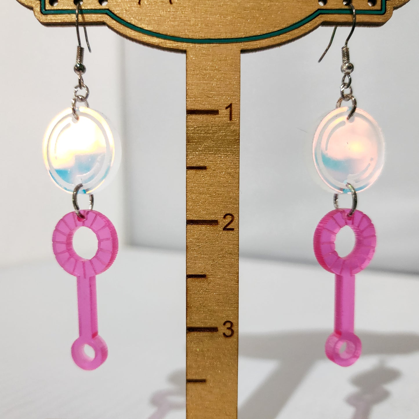 Holographic Bubble with Wand Dangling Earrings