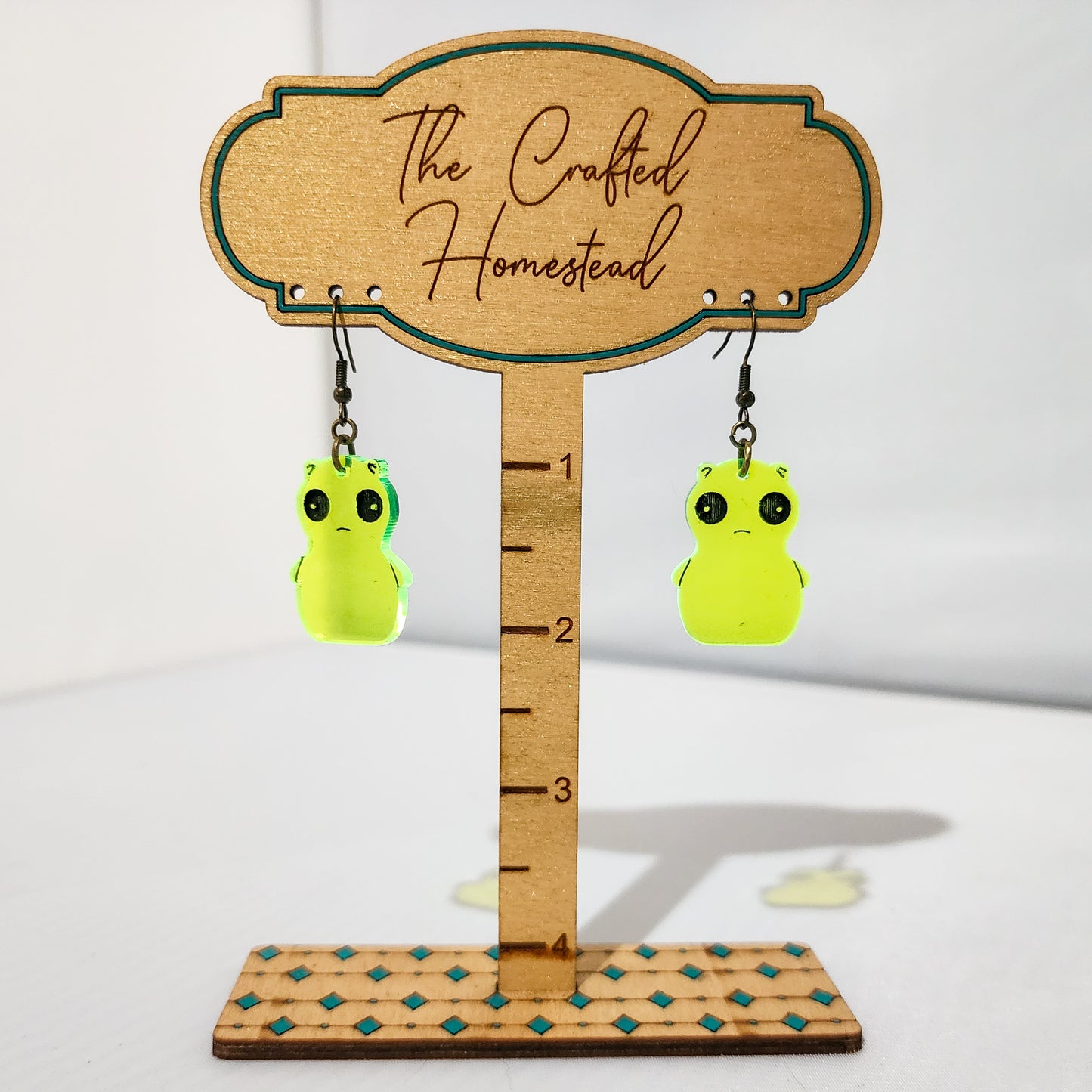 Whimsical Fluorescent Green Creature Earrings